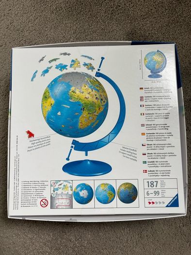 3D puzzle children globe  26.7cm height 180 numbered puzzle