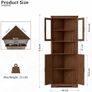 170cm Tall Corner Storage Cabinet, 5-Tier Farmhouse Corner Cabinet for Living Room,2 Wooden Doors,2 Glass Door and 5 Shelves,Space Saving Freestanding Sideboard for Home,Kitchen,Brown Image 2