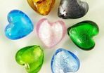 Glass Silver Foil Heart Beads
