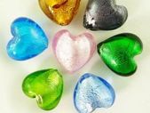 Glass Silver Foil Heart Beads