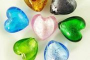 Glass Silver Foil Heart Beads