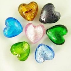 Glass Silver Foil Heart Beads