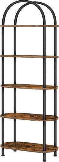 5-Tier Bookshelf, Bookcase with Metal Frame, Floor Standing Book Shelf, Arched Storage Shelf for Living Room, Office, 43 x 30 x 176 cm, Rustic Brown and Black