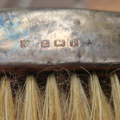 Rough Estimate of 35/40 grams of Antique Silver Brushes and Leather Case