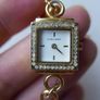 Pieces gold tone bracelet watch with crystal detail Image 3