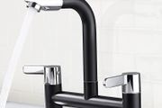 Black Kitchen Mixer Tap Dual Lever with 360 Degree Aerator, Swivel Kitchen Bridge Taps 2 Hole Sink Monobloc Faucet, 180mm Centres Deck Mounted with G1/2 Hose UK Standard Fittings MULTIPLE COLOURS AVAILABLE (FREE POSTAGE)
