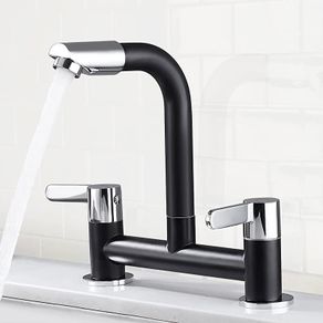 Black Kitchen Mixer Tap Dual Lever with 360 Degree Aerator, Swivel Kitchen Bridge Taps 2 Hole Sink Monobloc Faucet, 180mm Centres Deck Mounted with G1/2 Hose UK Standard Fittings MULTIPLE COLOURS AVAILABLE (FREE POSTAGE)