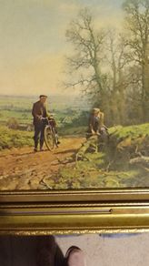 Large vintage country scene framed picture