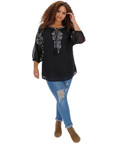 Joanna Hope black embroidered  Peasant Blouse size UK10 EU38 Postage included