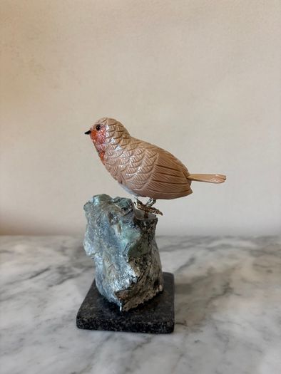 Hand-Carved Gemstone European Robin