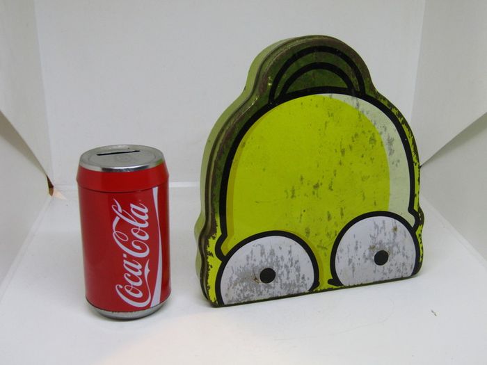 The Simpsons Homer Simpson yellow Fun Tin Case Empty Biscuit Tin 2003-04  Size 7 3/4" x 7 1/4" x 2"