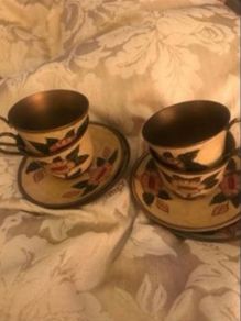 Floral brass tea set for four