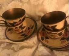 Floral brass tea set for four