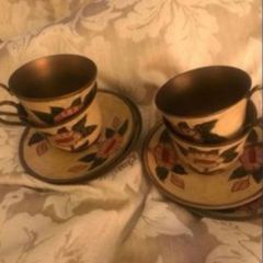 Floral brass tea set for four