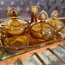 Bohemian Czech Art Deco Amber Glass Vanity Set Image 7