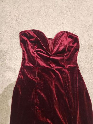 Burgundy velvet dress with deep V