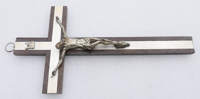 Vintage 10" Italian Wooden Wall Crucifix with Silver Corpus