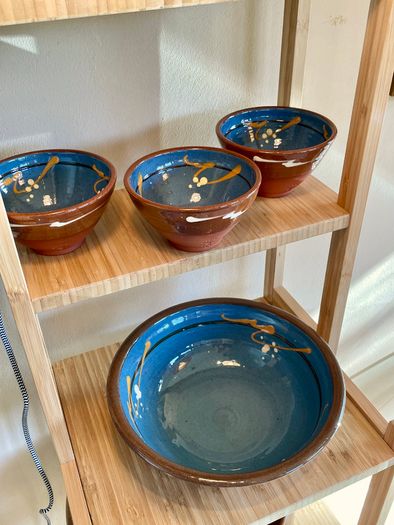 Set of 7 Vintage H&F Terrybaun Irish Pottery Bowls,  Slipware Glazed