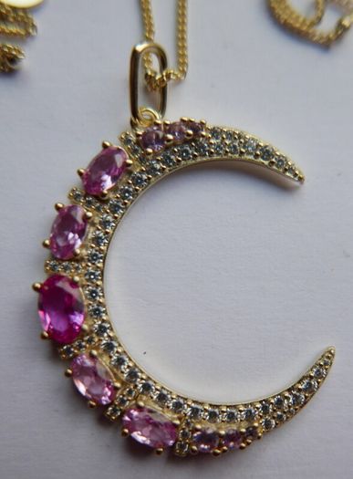 Vintage Sterling Silver 925 Gold Plated Moon Pendant Necklace length 20" - 6,1g