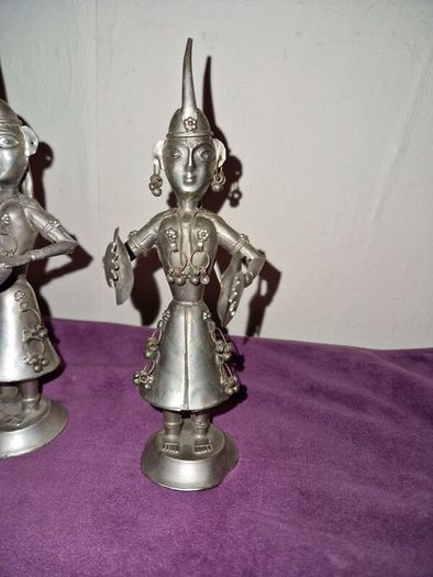 Pair of Antqiue Indian Hindu silver tone Musician Figures