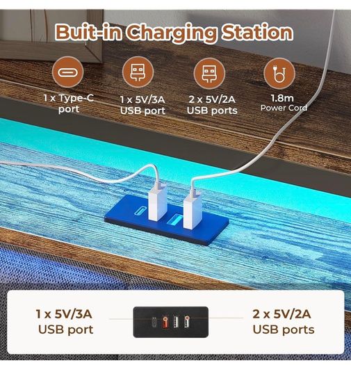 3ft Single Bed Frame 90x190 Upholstered Bed Frame With LED Lights & Charging Station Metal Bed Frame with Upholstered Storage Headboard/Under Bed Storage/Noise Free (Single-90x190cm)