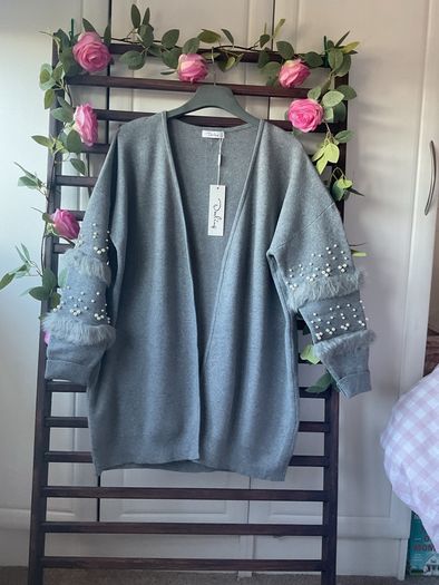 cardigan bnwt grey edge to edge cardigan size 10 embellished