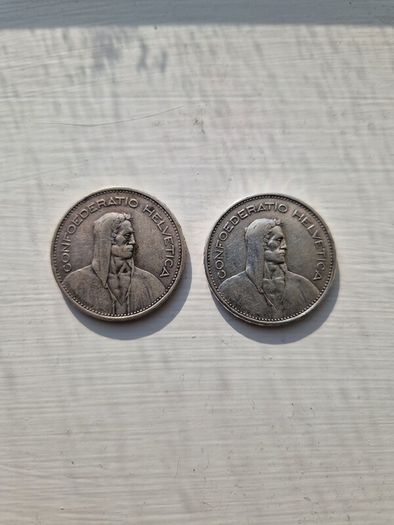 UNDER SPOT 2x Swiss 1932 Silver 5 Francs. Free Post!