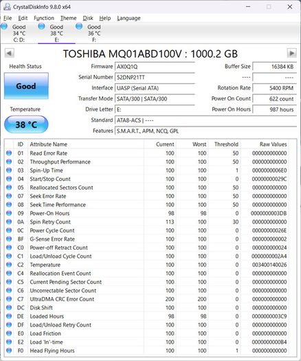 1TB Toshiba Laptop HDD - Excellent Condition