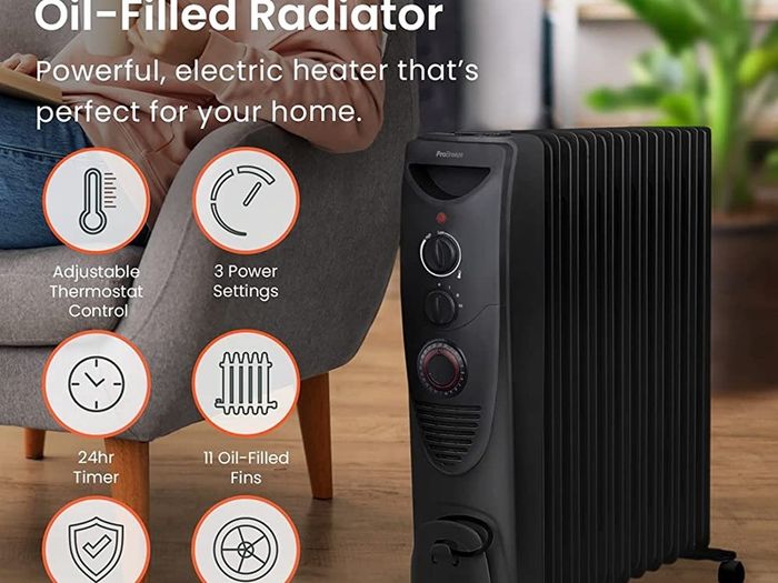 2500W Oil Filled Radiator, 11 Fin - Portable Electric Heater - Built-in Timer, 3 Heat Settings, Adjustable Thermostat, Safety Cut-Off & 24 Hour Timer MULTIPLE COLOURS AVAILABLE (FREE POSTAGE)
