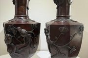 Pair of Antique Japanese Bronze Vases -Birds &amp; Blossom - 40.5cm