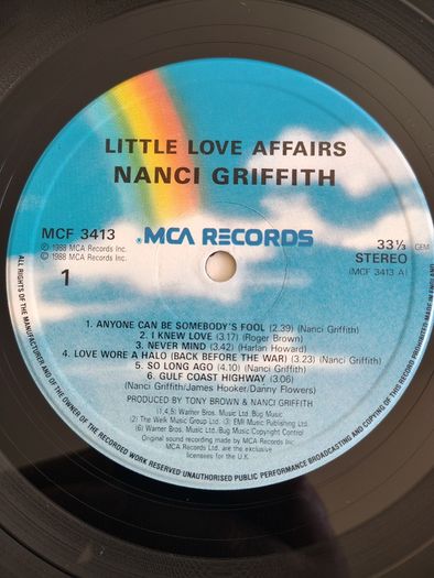 Nanci Griffith - Little Love Affairs Vinyl LP (1988) Original UK Pressing MCA Rainbow Labels EX+