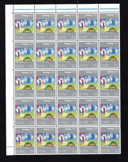 1980 Ireland Christmas Commemorative Stamps  corner block of 25 Mint Never Hinged (MNH)