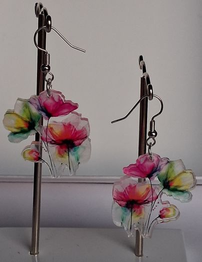 Vibrant Poppy Blossom Watercolour Earrings