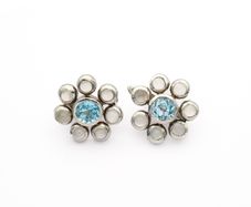 Vintage 925 Sterling Silver Moonstone Blue Topaz Earrings