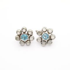 Vintage 925 Sterling Silver Moonstone Blue Topaz Earrings