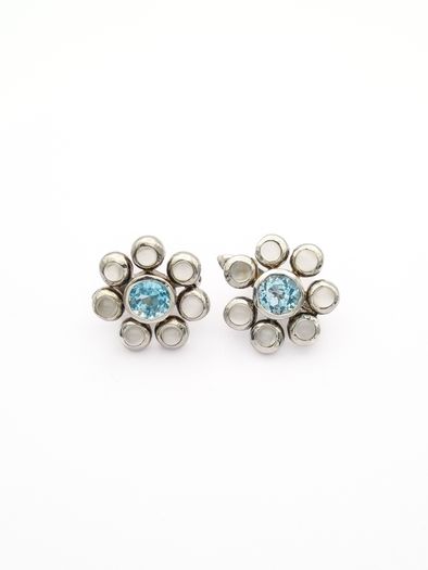 Vintage 925 Sterling Silver Moonstone Blue Topaz Earrings