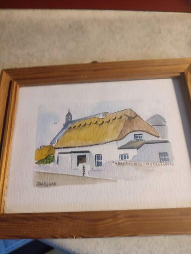 Framed Small Watercooler Little Cottage Signed Darigan.