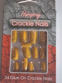 Retro Hairspray Yellow Cracked Glue On Fake Nails