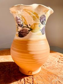 Vintage Kilkenny Irish Studio Pottery Vase Hand Painted Olives Signed Ceramic