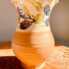 Vintage Kilkenny Irish Studio Pottery Vase Hand Painted Olives Signed Ceramic