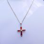 Vintage Ruby Red Helenite Cross  925 Sterling Silver Pendant and Necklace length 16" - 4,52g Image 2
