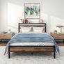Double Bed Frame with Wood Storage Shelf Headboard,4ft6 Metal Platform Bed Frame Double Bed,Heavy Duty Steel Slat Support,Underbed Storage,Easy Assembly Image 4