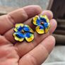 Antique 1930s Enamel Silver Flower Ear Clips Image 3