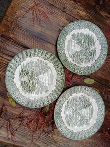 Green plates,  British Anchor, green transferware, green delph