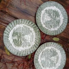Green plates,  British Anchor, green transferware, green delph