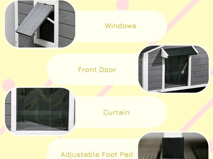 Wooden Dog Kennel for Outside, for Medium Dogs, b5Hx97L x72Wcm. Grey