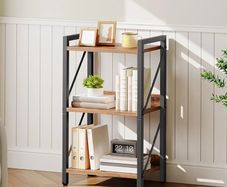 3-Tier Bookshelf, Industrial Corner Bookcase, Display Rack, Metal Frame, for Living Room, Bedroom, Office, Kitchen, Entryway, Rustic Brown and Black