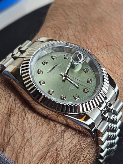 Seiko MOD Datejust Sunburst Diamond Dial Green