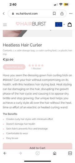 Hair burst Heatless Hair Curler brand new