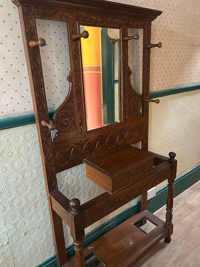 Antique hall stand with mirror and storage